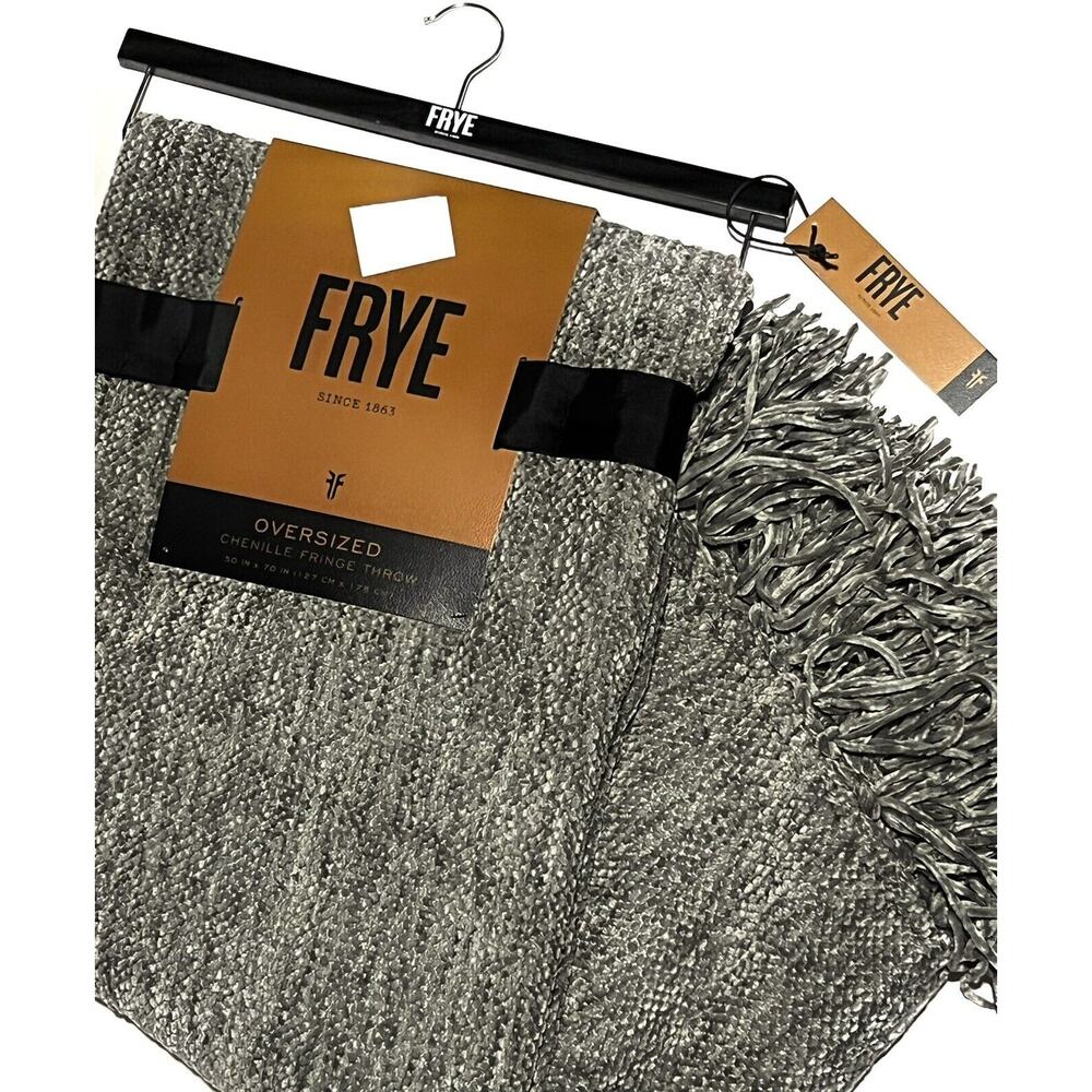 FRYE Throw Blanket Woven Chenille With Fringe Grey 50 x 70" NWT